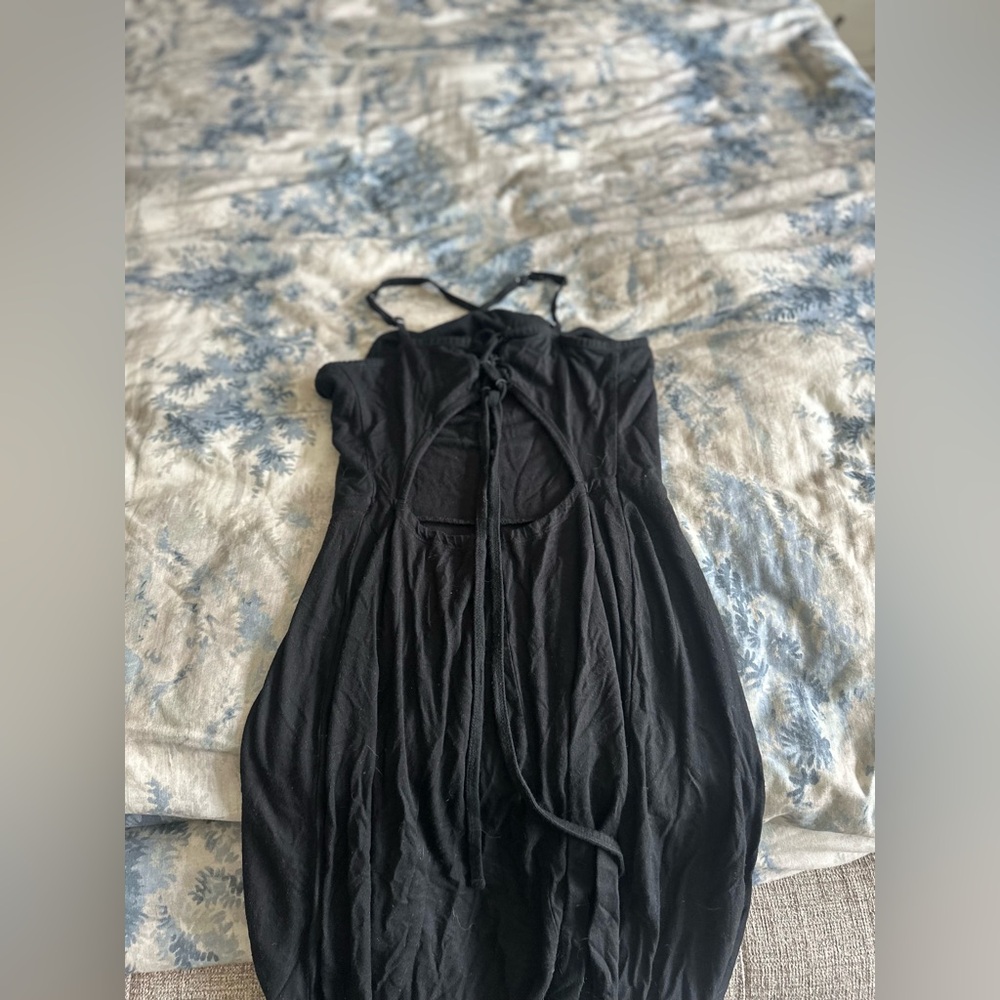 Black Knit Lace-Up Backless Halter Neck Sleeveless Dress